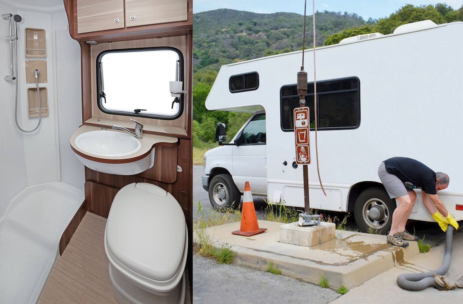 Portable RV/camper toilet and holding tank setup in Carlsbad, New Mexico